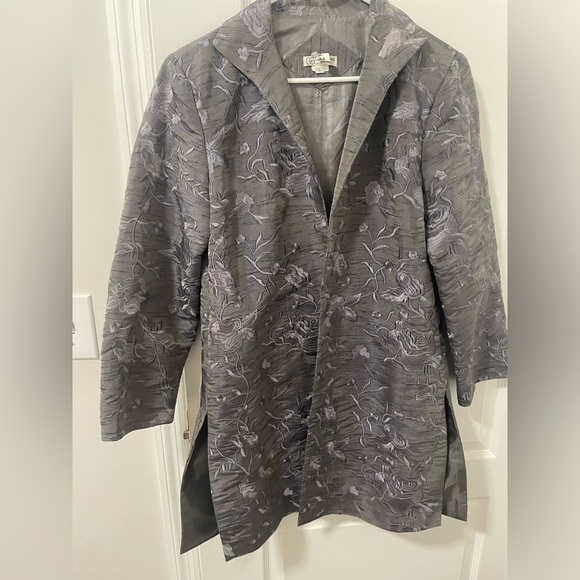 Vintage Grace Chuans New York Designer Elegant Gray Silk Coat Large - Picture 1 of 5